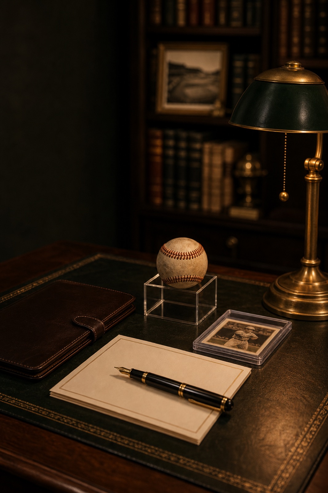 Baseball displayed on a private review desk