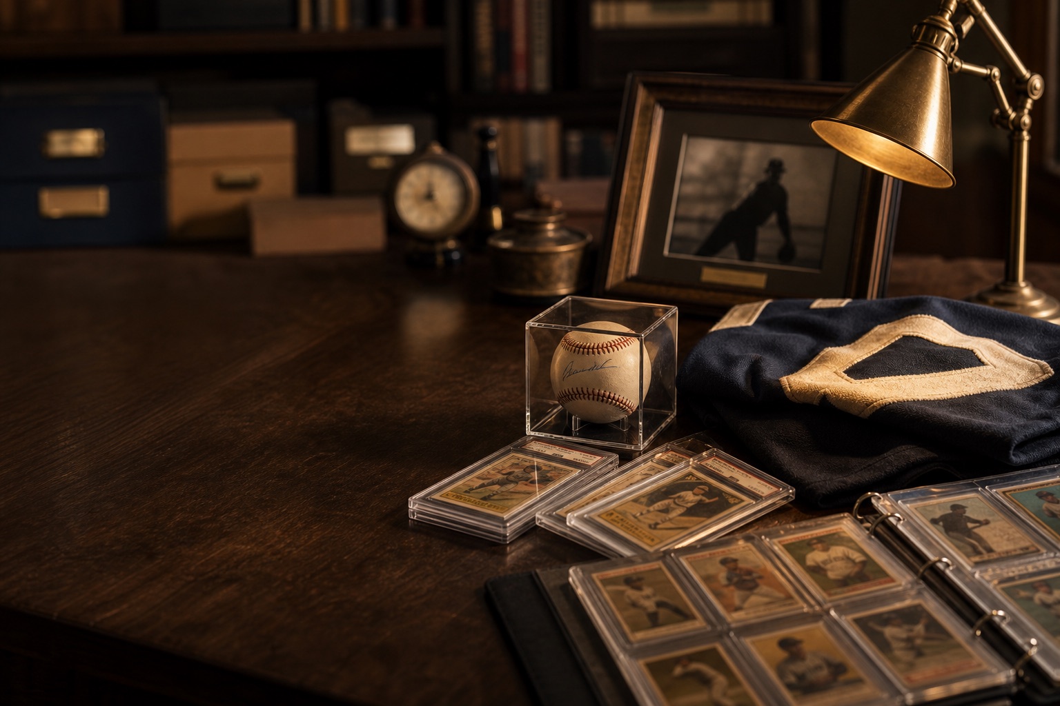 Curated sports cards and collectibles arranged for review